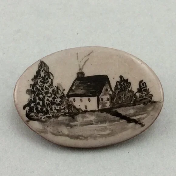 2 Handmade House Cottage Themed Brooches Pins Countryside Wood Clay Cottagecore - Picture 2 of 12